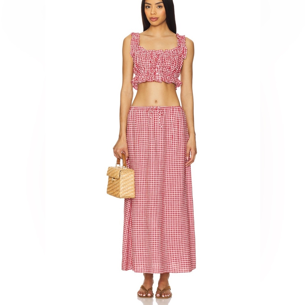 Red Gingham Maxi Skirt Set
